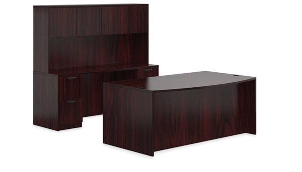 Executive desk with shop credenza and hutch